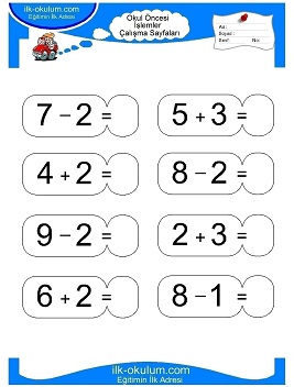 Çocuklar İçin toplam işlemi yaprak testleri 